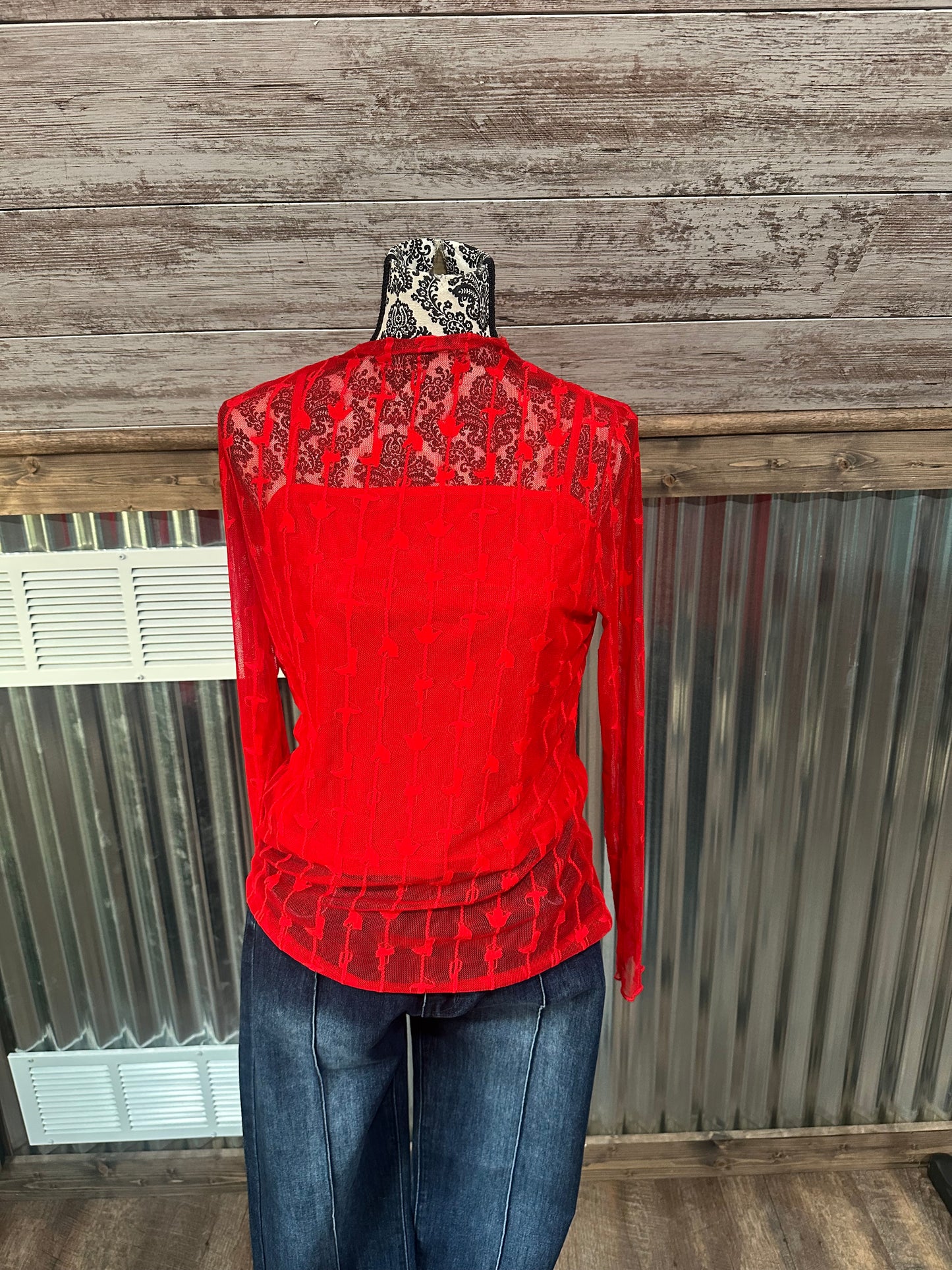 Red Lace Western Top