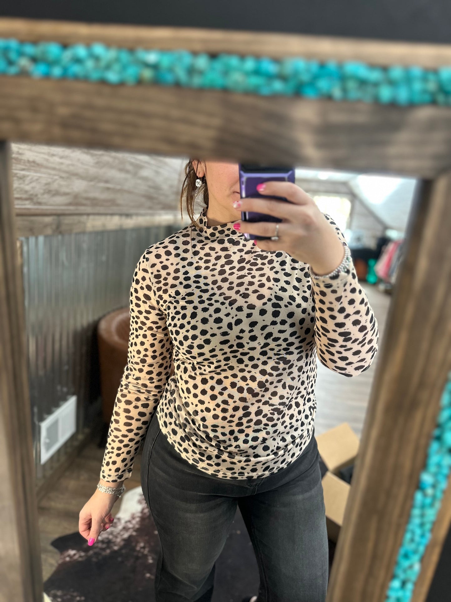 Neutral Dot Mesh Top