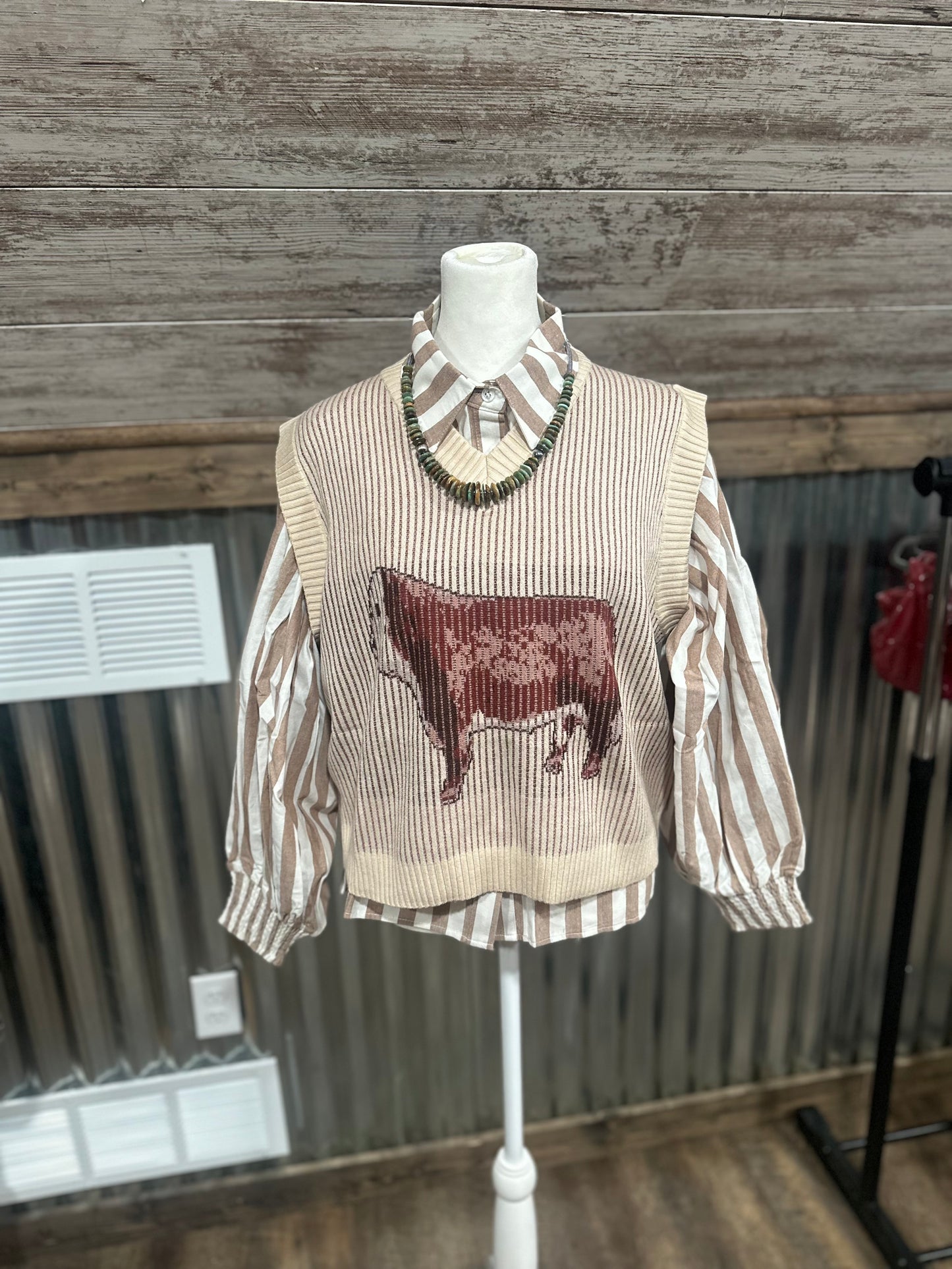 Tan Stripe Long Sleeve Button Up