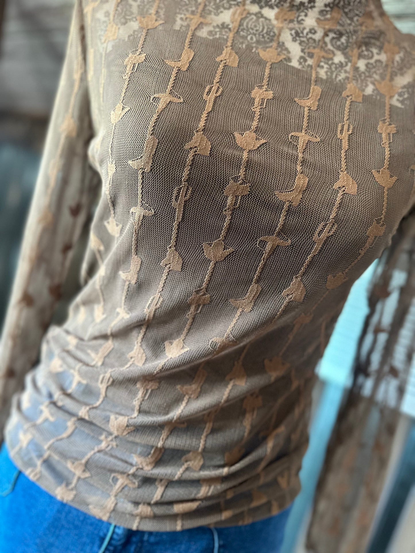 Brown Western Lace Top