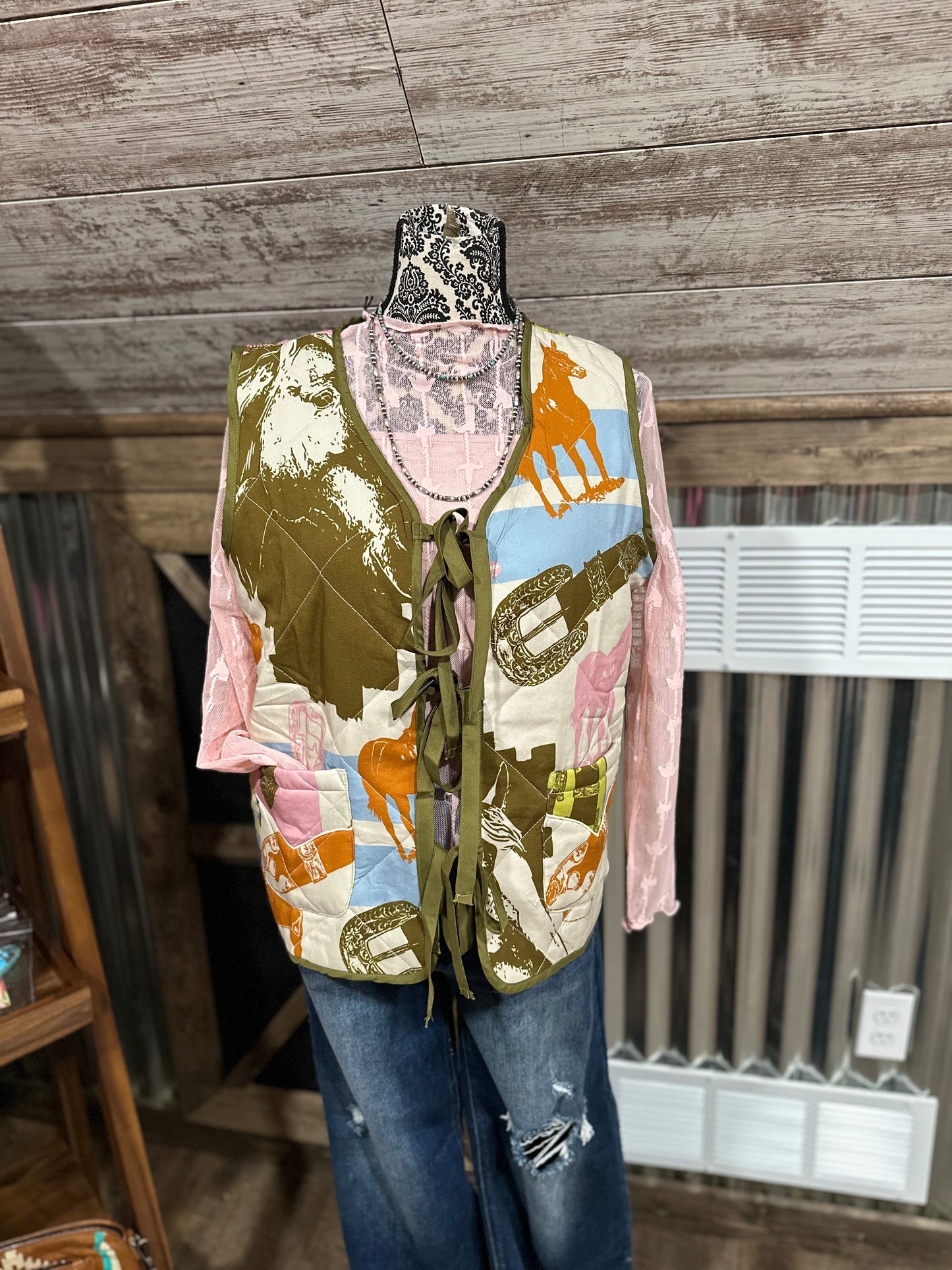 Western Quilt Tie Vest