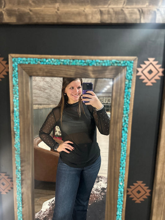 Glitter Stud Mesh Top