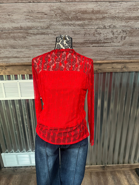 Red Lace Western Top