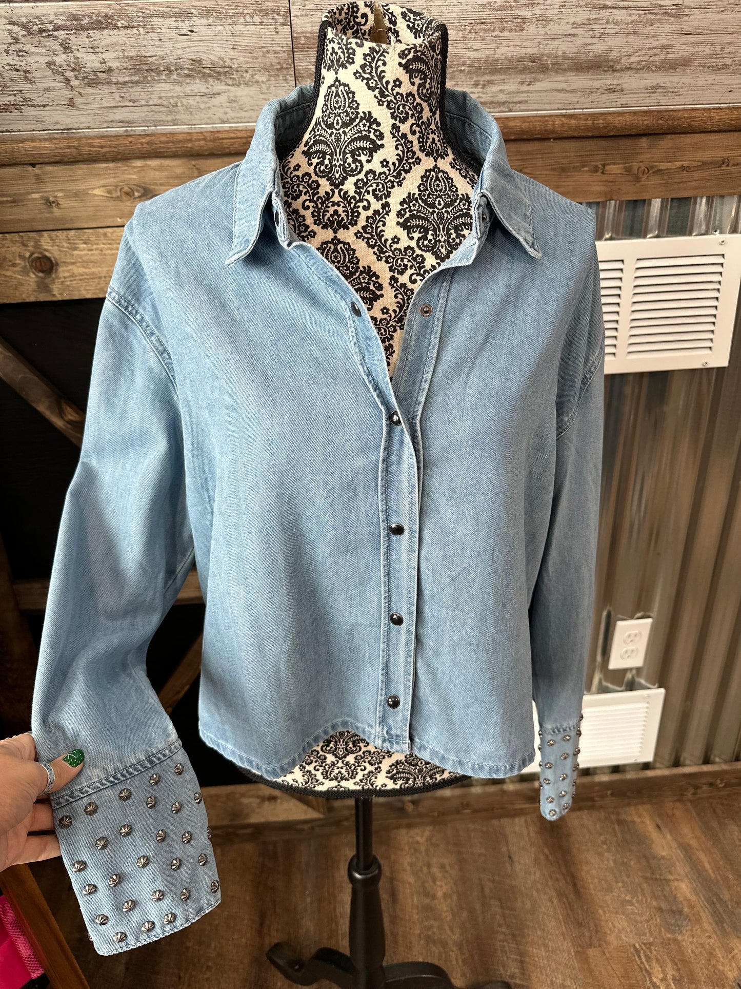 Denim Studded Button Up