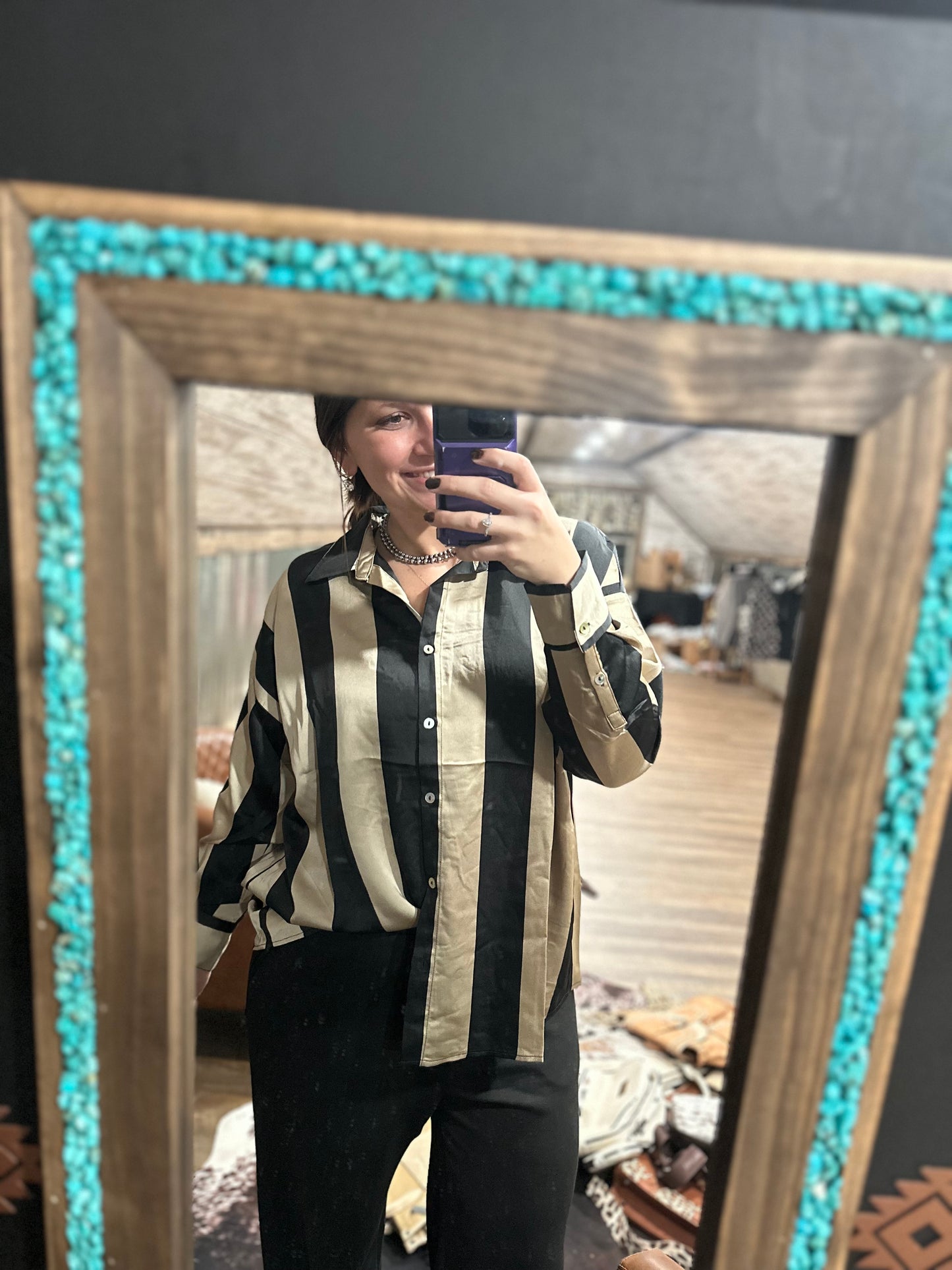 Black/Tan Stripe Top