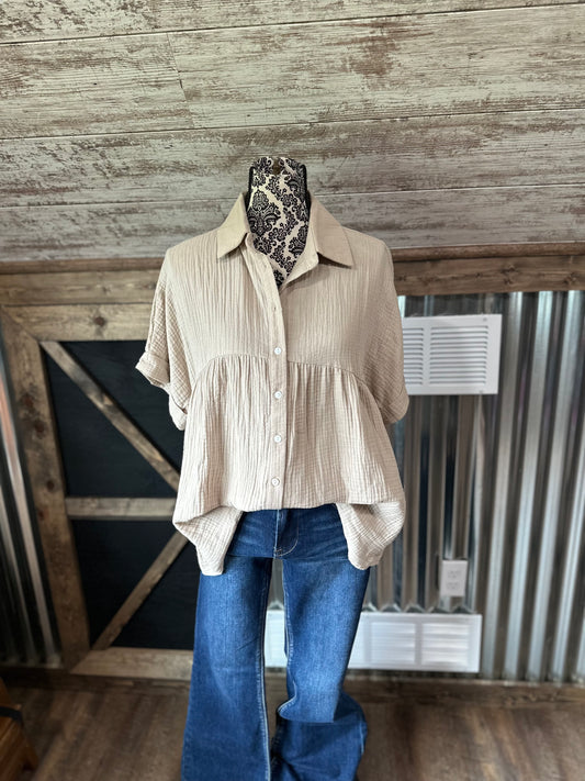 Tan Button Up Top