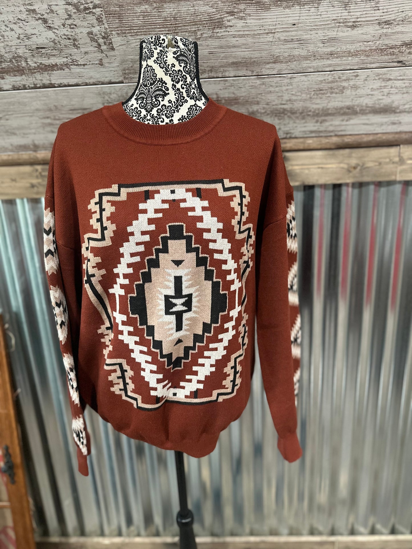 Rust Aztec Sweater