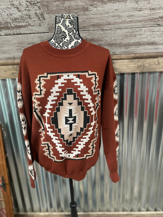 Rust Aztec Sweater