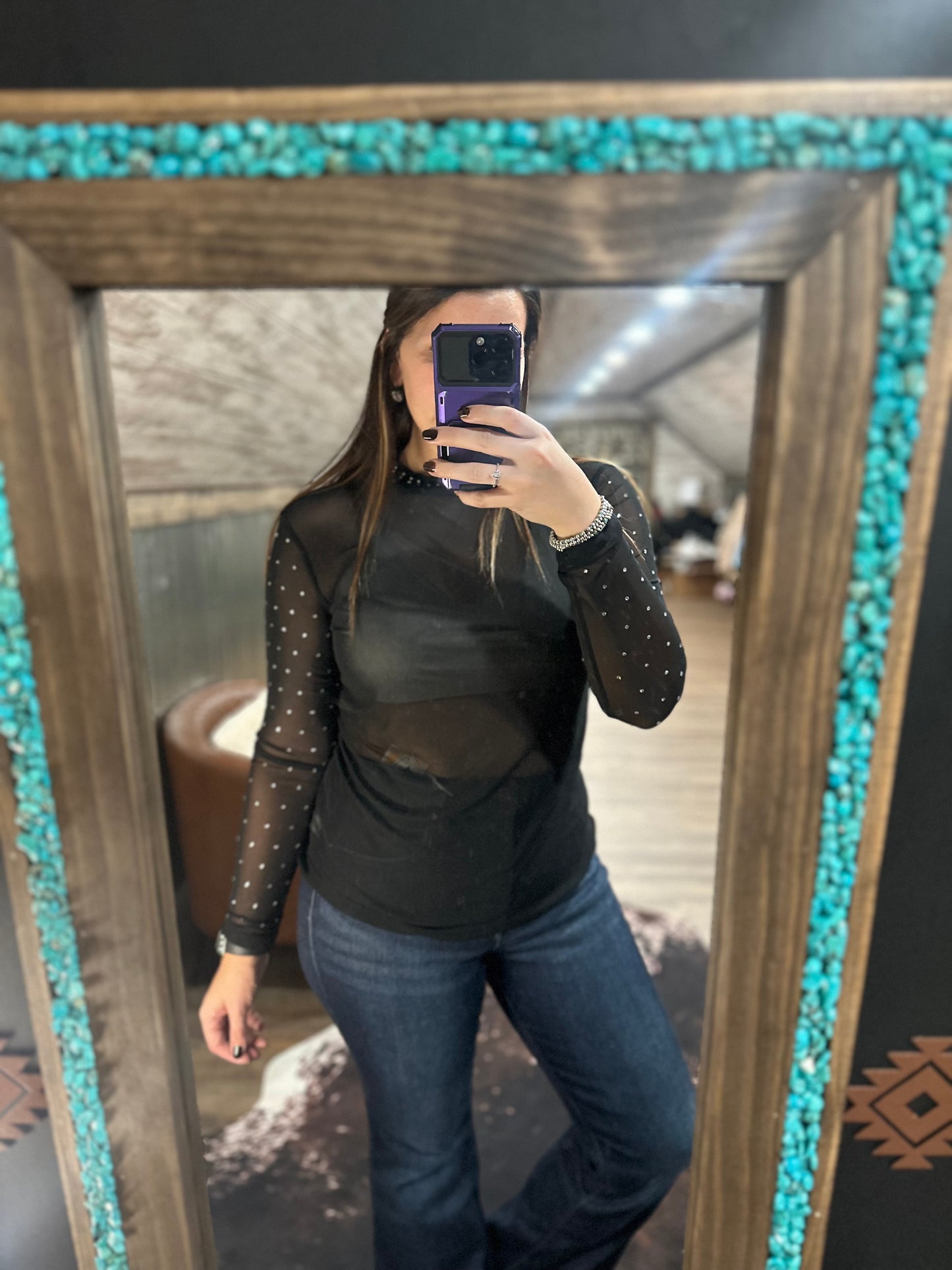 Glitter Stud Mesh Top