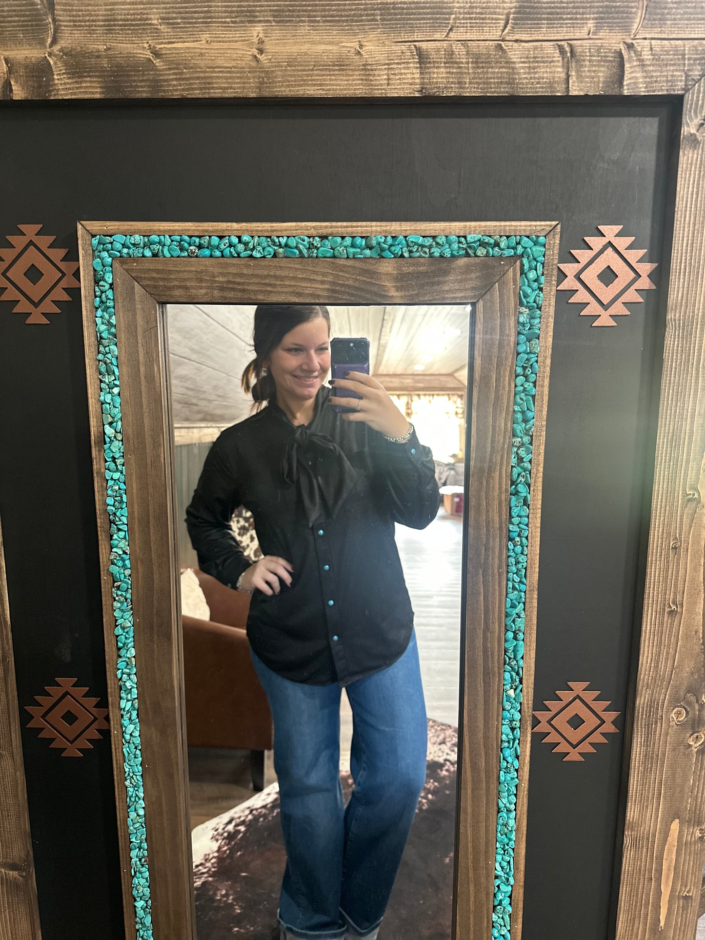 Black Bow Top with turquoise snaps