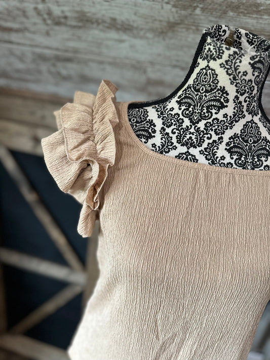 Tan Ruffle Sleeve Top