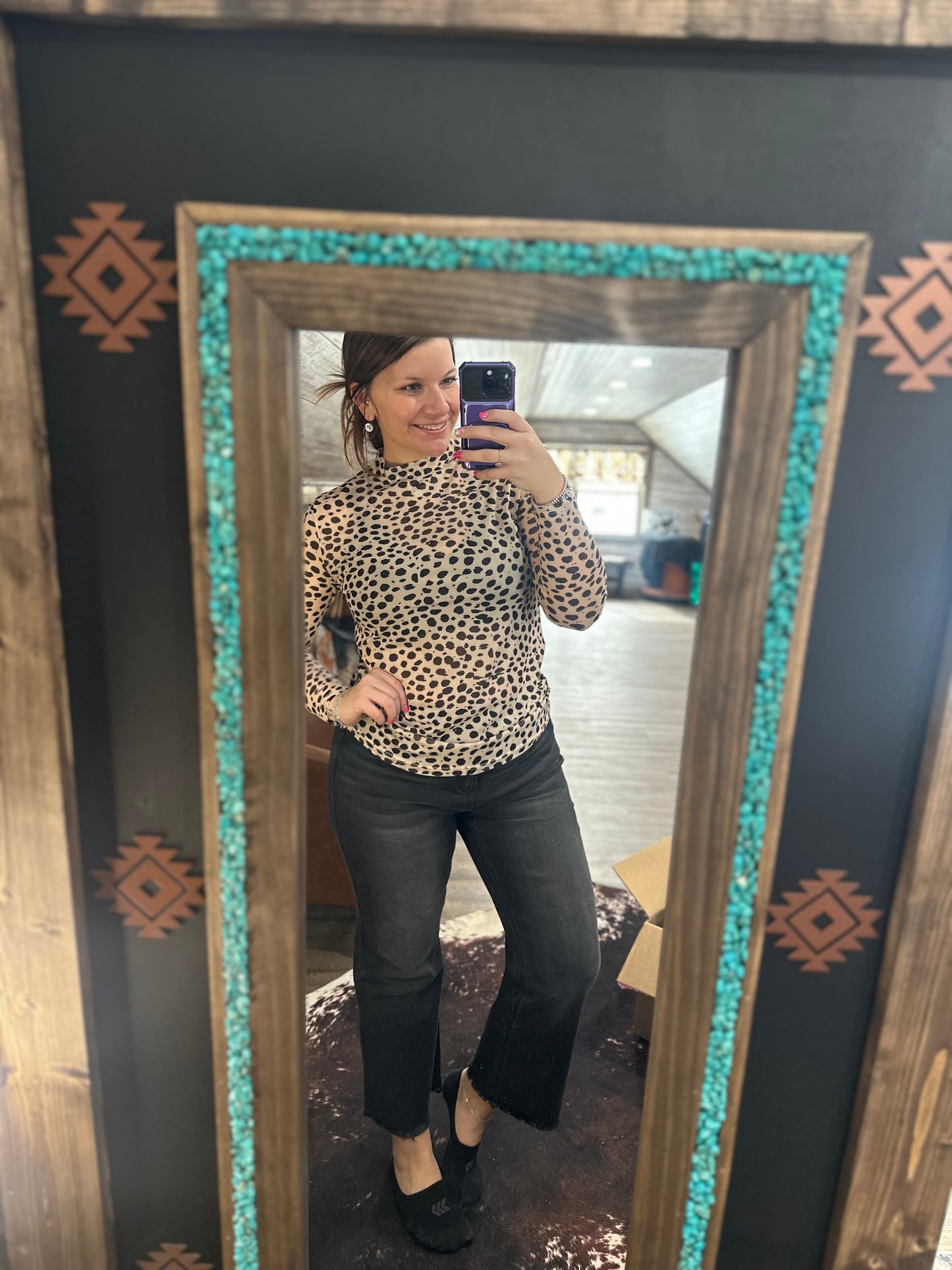 Neutral Dot Mesh Top