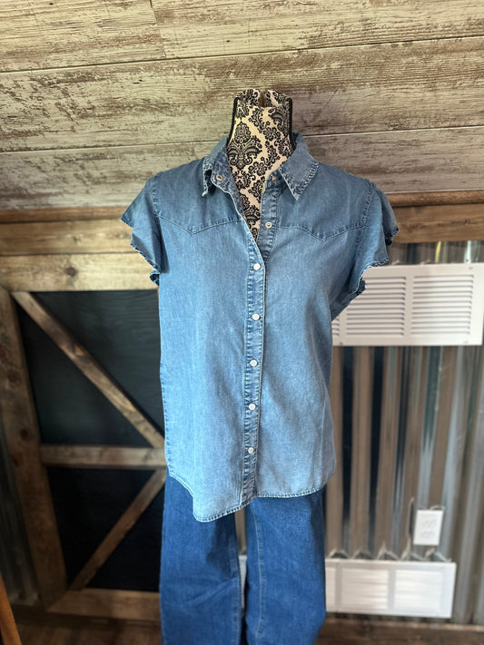 Denim Ruffle Top