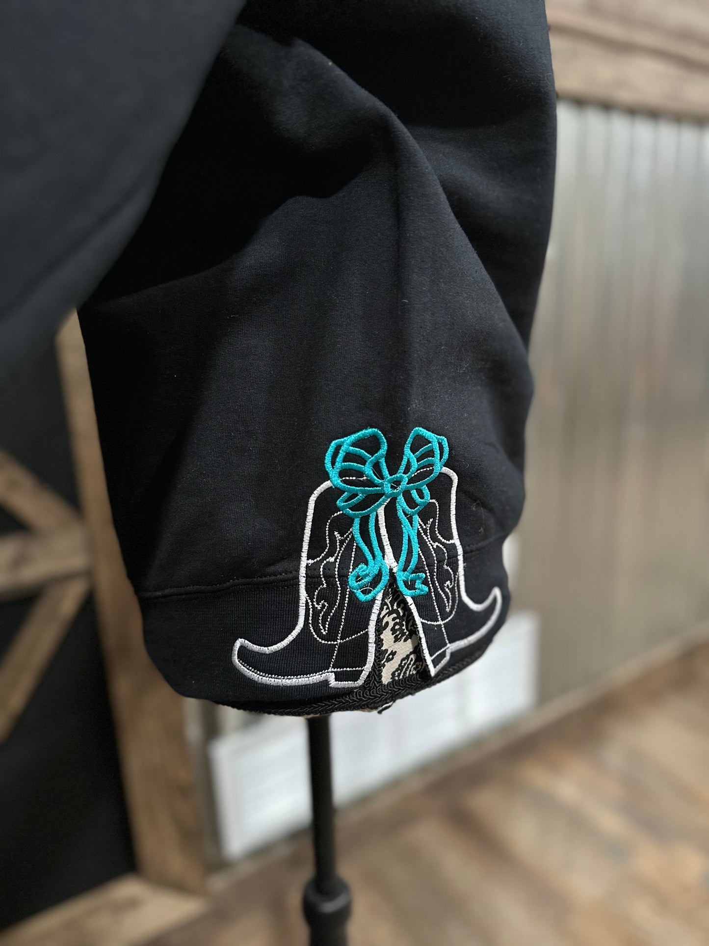 Black and Teal Boots Crewneck