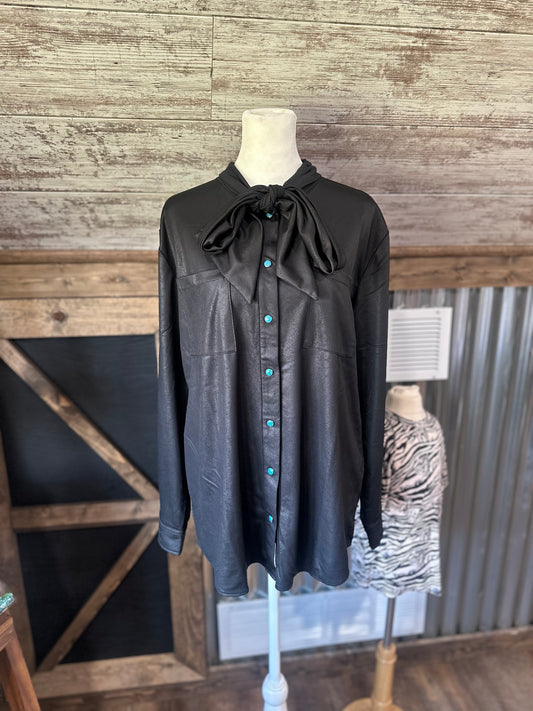 Black Bow Top with turquoise snaps