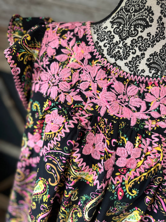 Black and Pink Ruffle Top