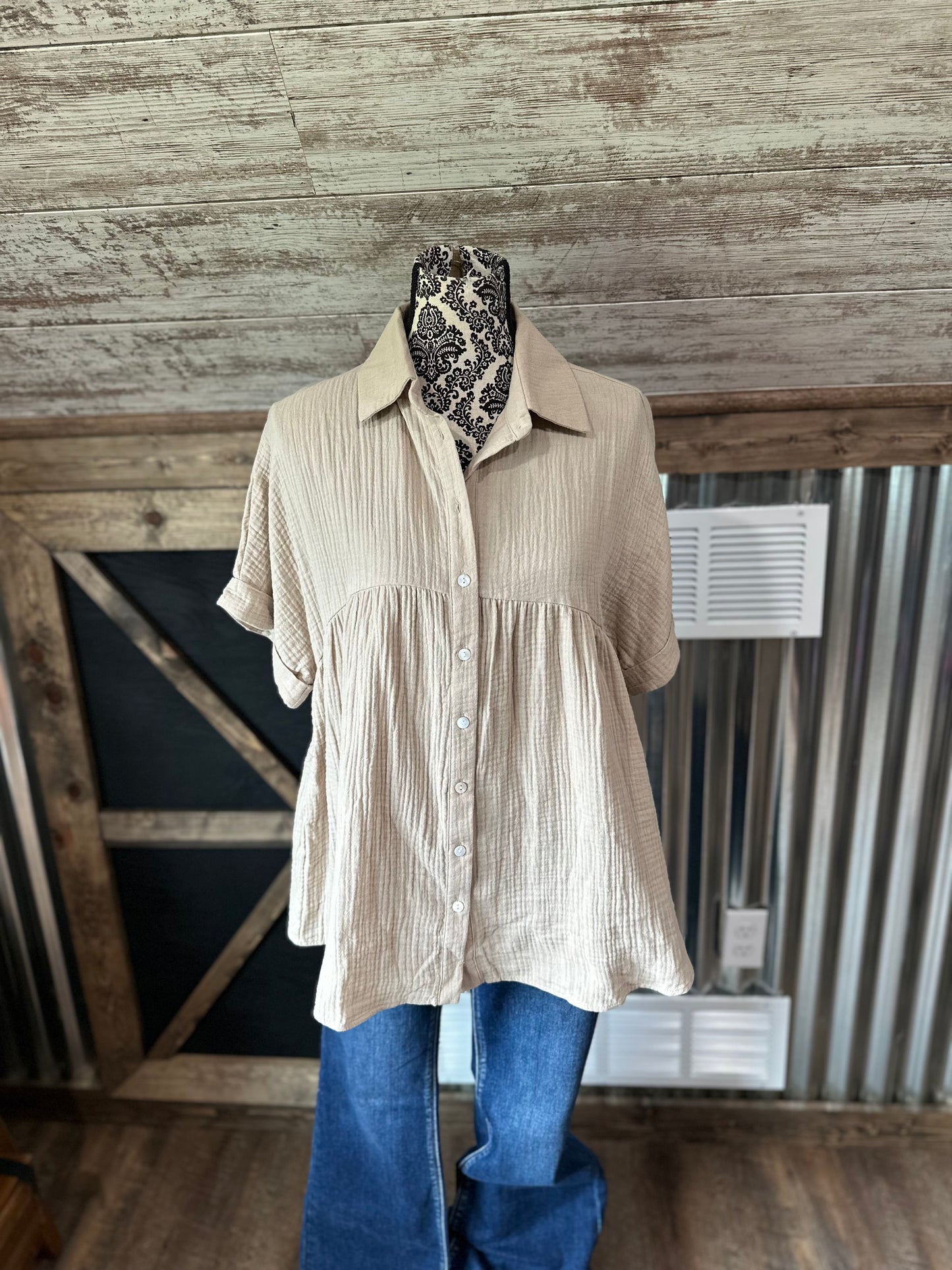 Tan Button Up Top