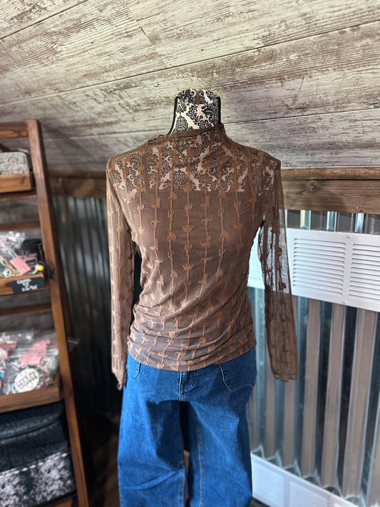 Brown Western Lace Top