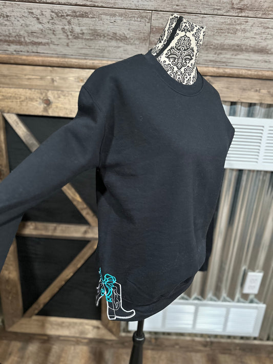 Black and Teal Boots Crewneck