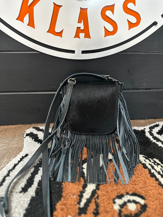 Black Fringe Cowhide Crossbody