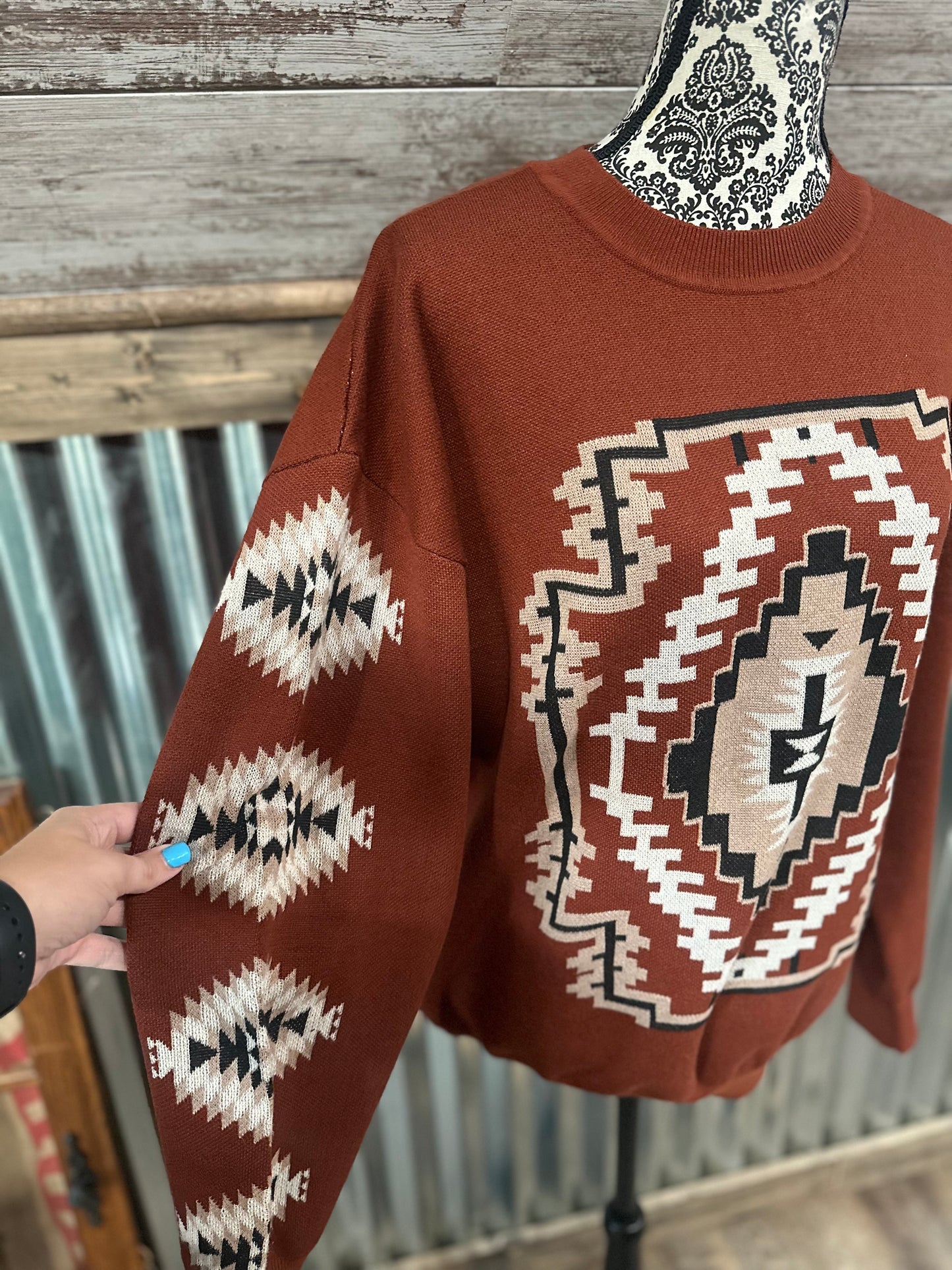 Rust Aztec Sweater