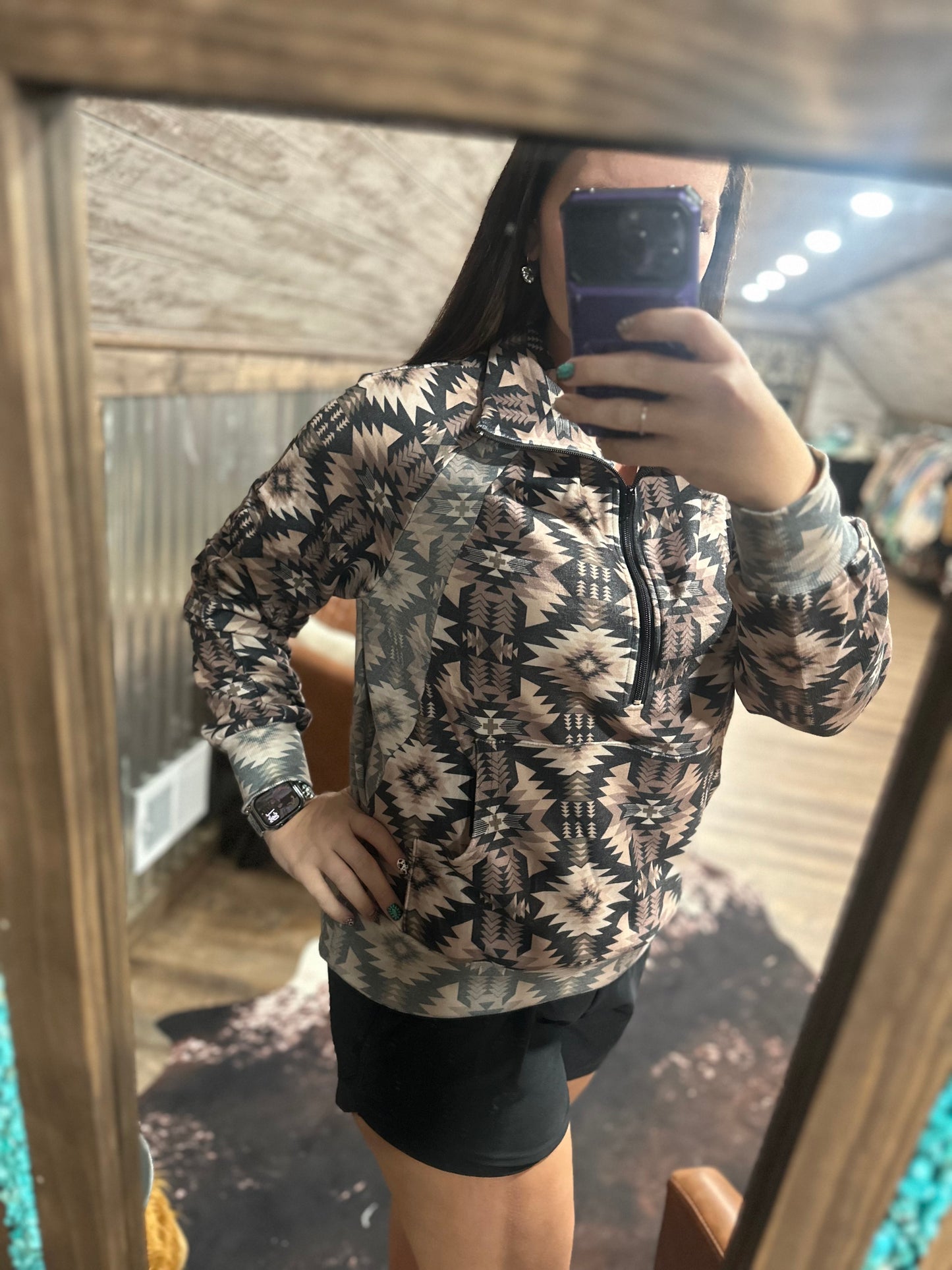 Brown Aztec Half Zip