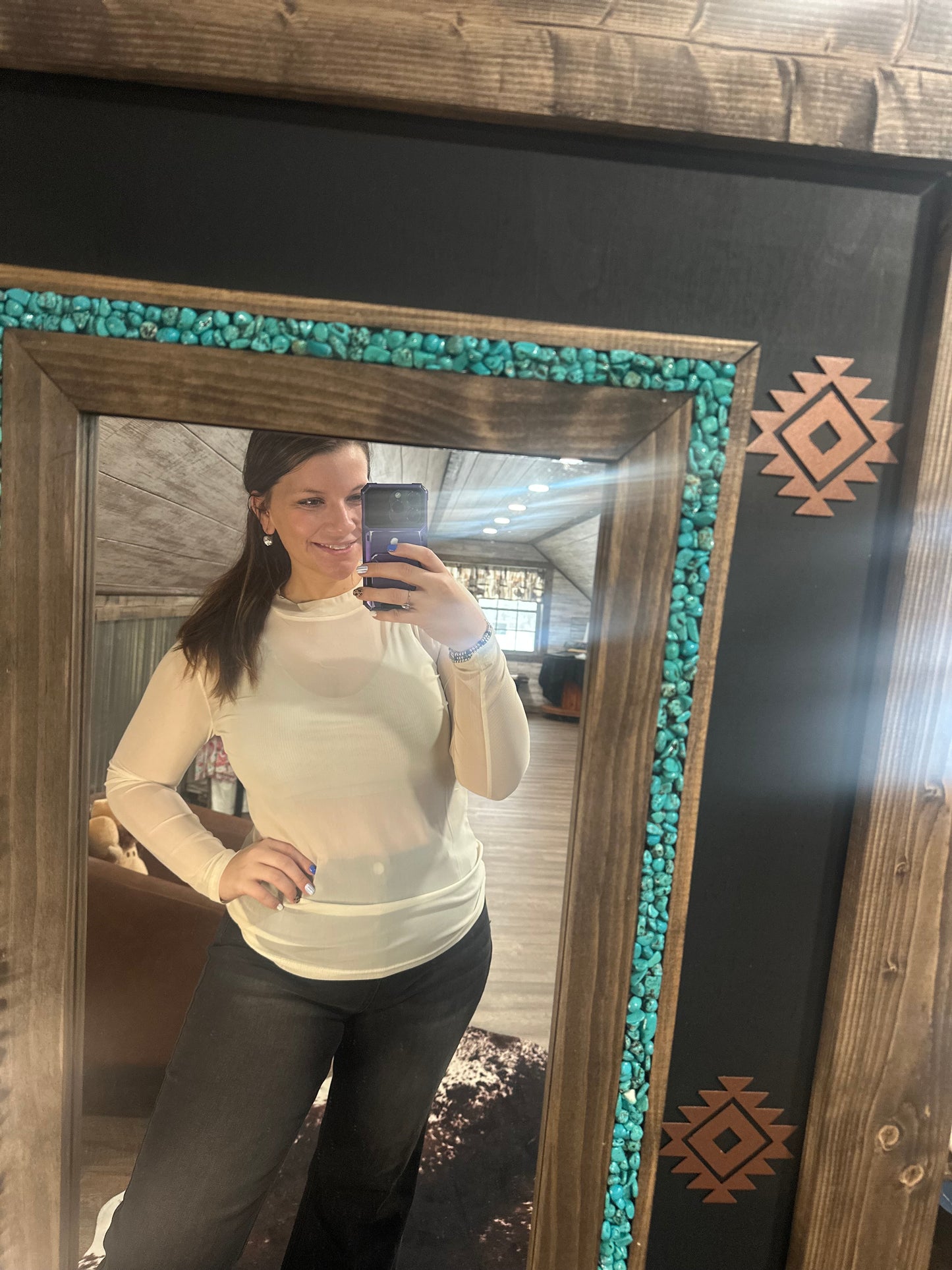 Cream Mesh Top