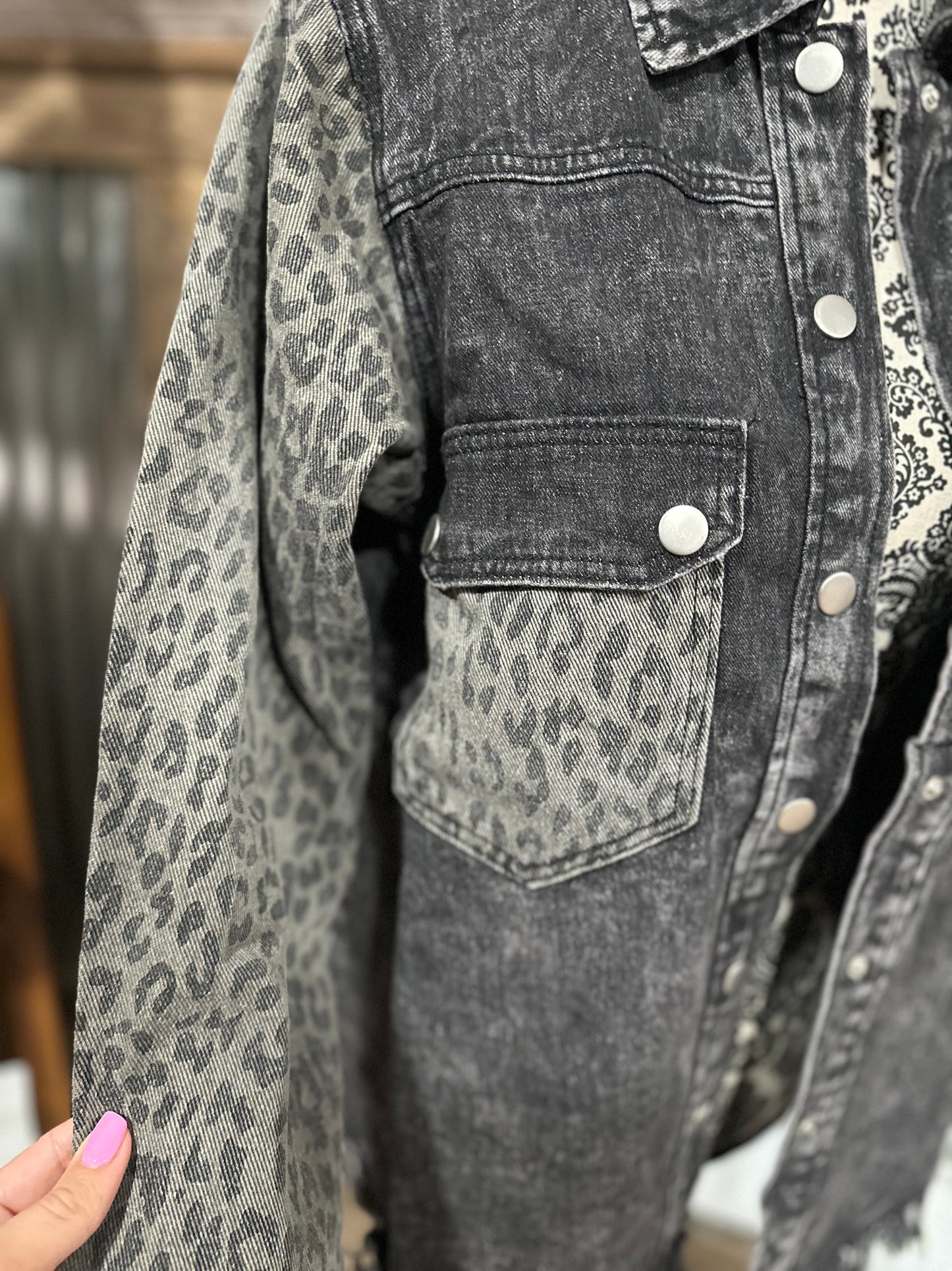 Cheetah Black Denim Jacket