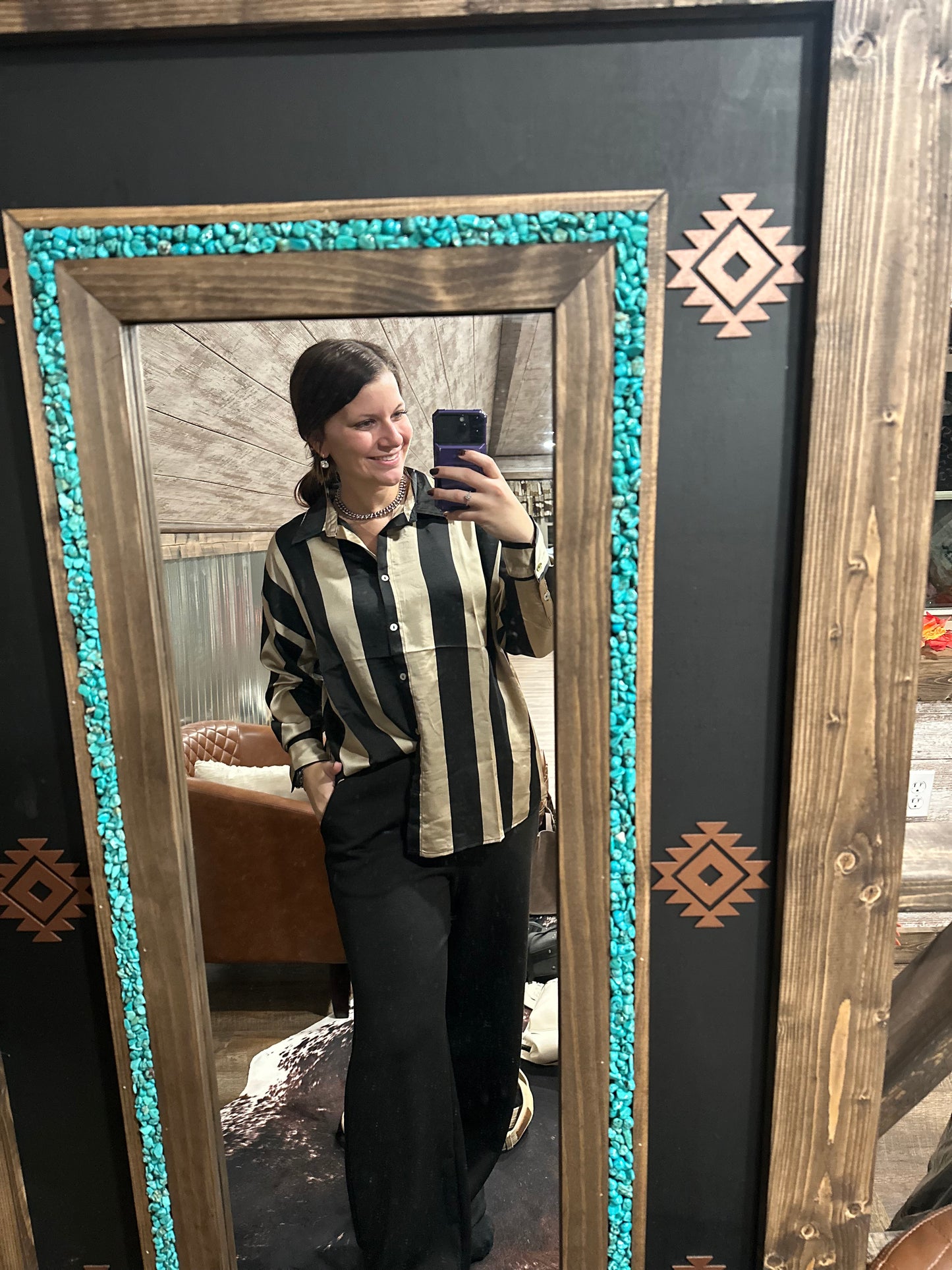 Black/Tan Stripe Top