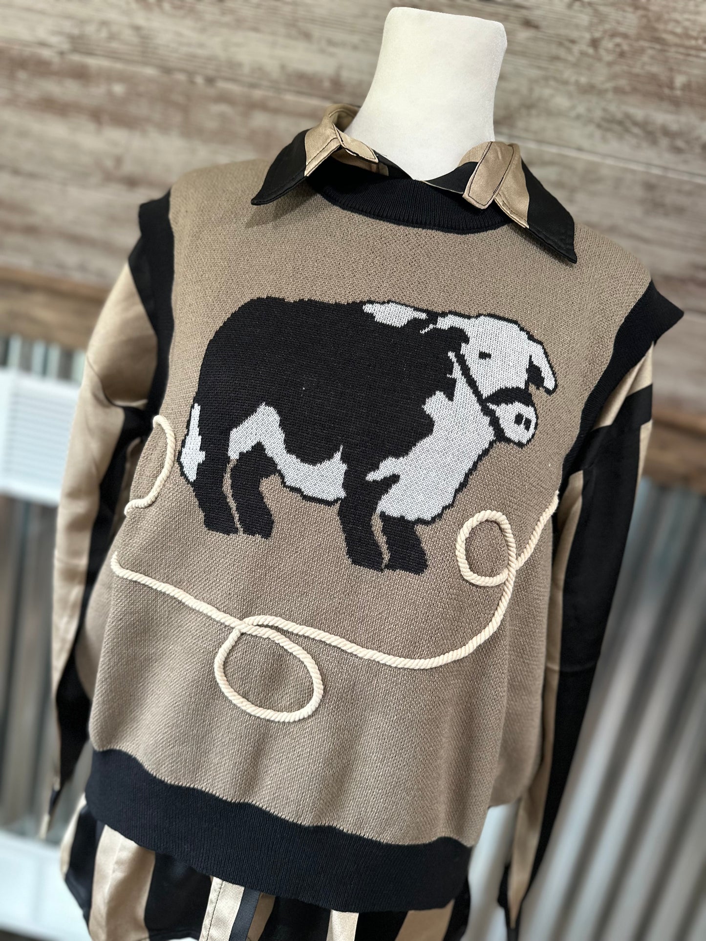 Rope Em Cows Sweater Vest