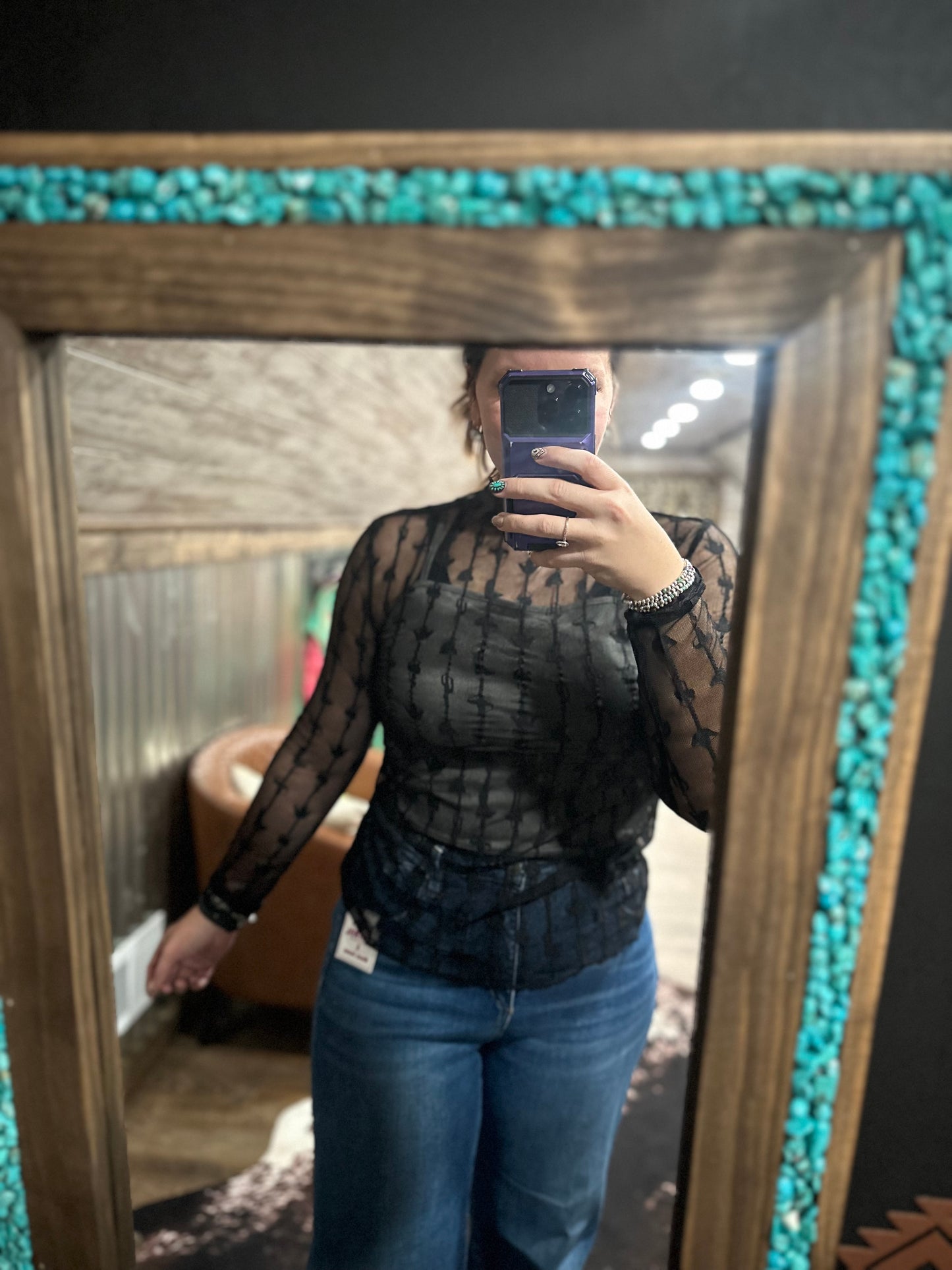 Black Western Lace Top