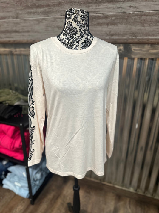 White Western Embroidered Mesh Long Sleeve